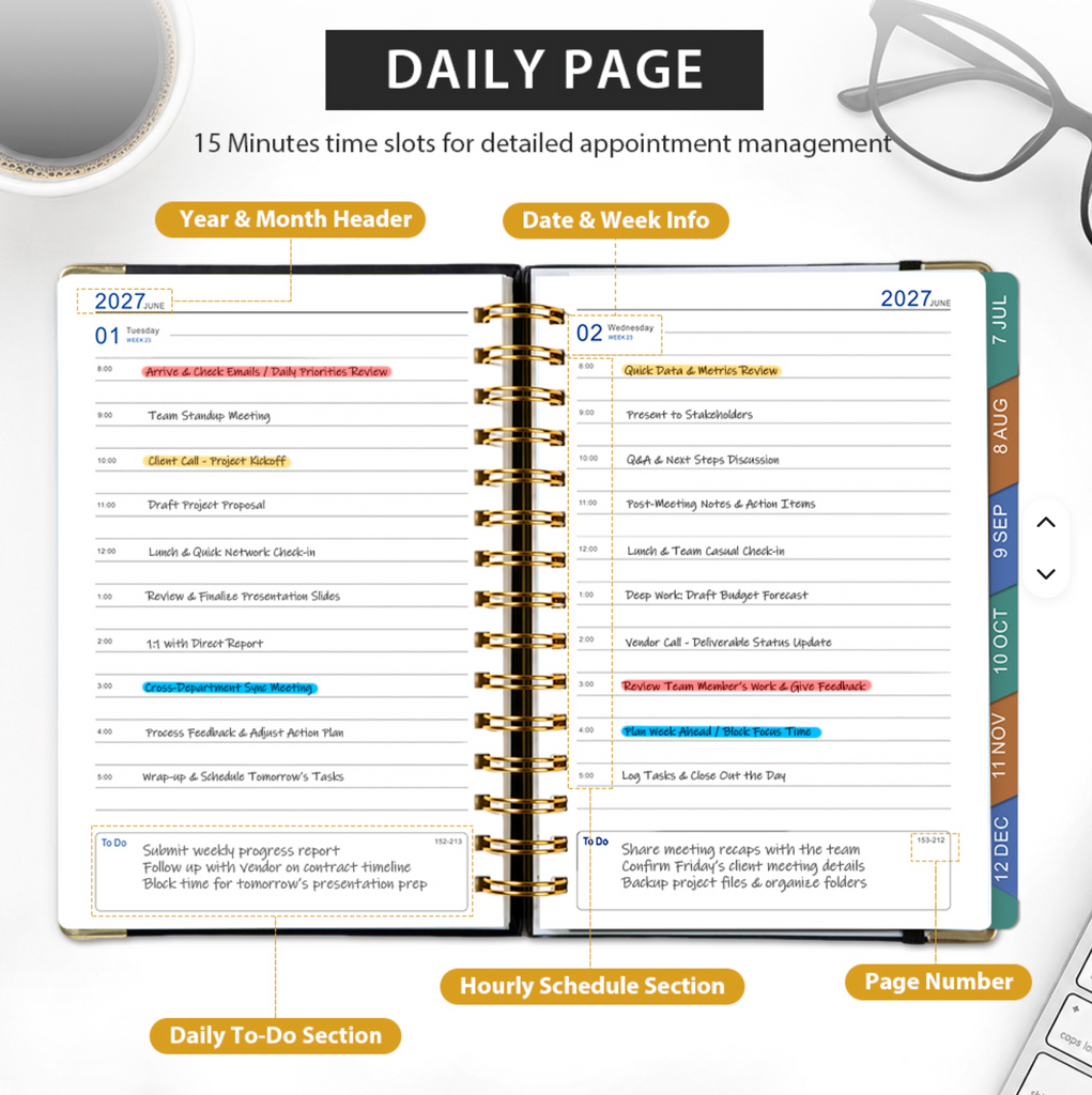 2027 Édition Collection - Weekly & Monthly & Yearly Spiral Planner with Notebook, Index Tabs and more!