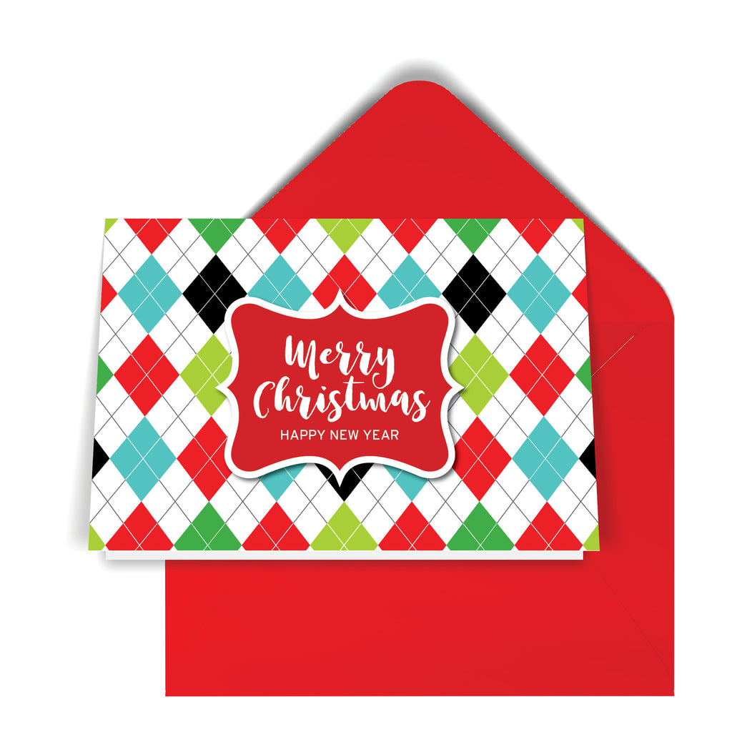 GeoChristmas Argyle Holiday Card (8 Message Options)