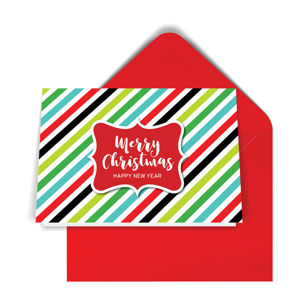 GeoChristmas Diagonal Stripes Holiday Card (8 Message Options)