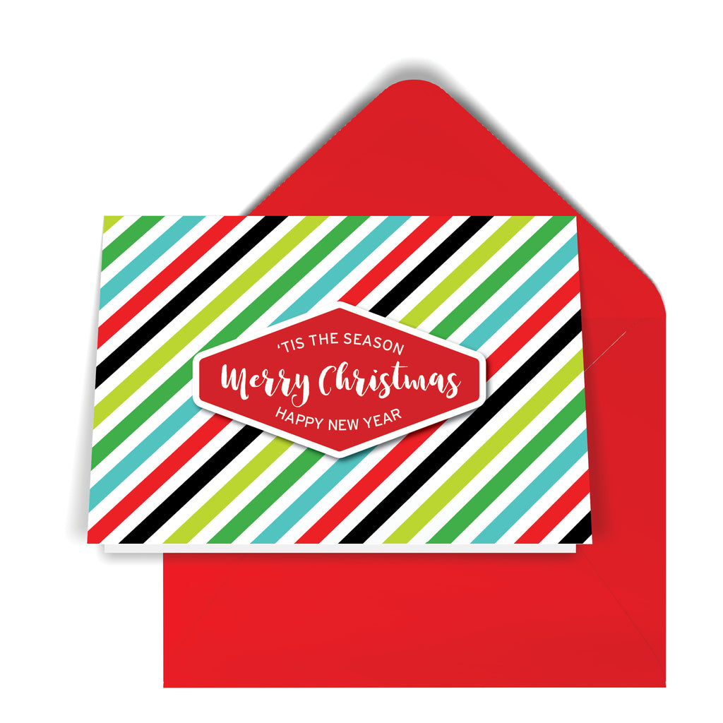GeoChristmas Diagonal Stripes Holiday Card (8 Message Options)