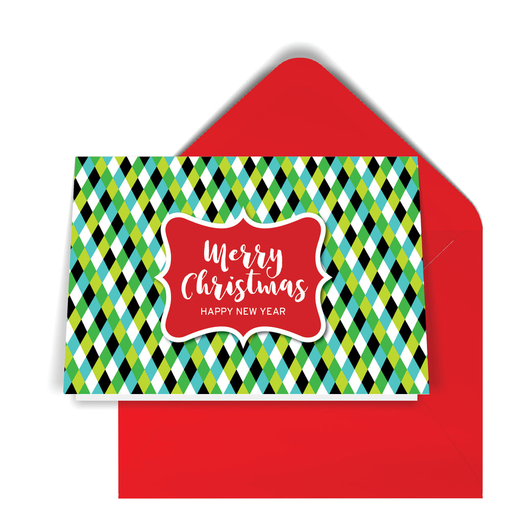 GeoChristmas Harlequin Holiday Card (8 Message Options)