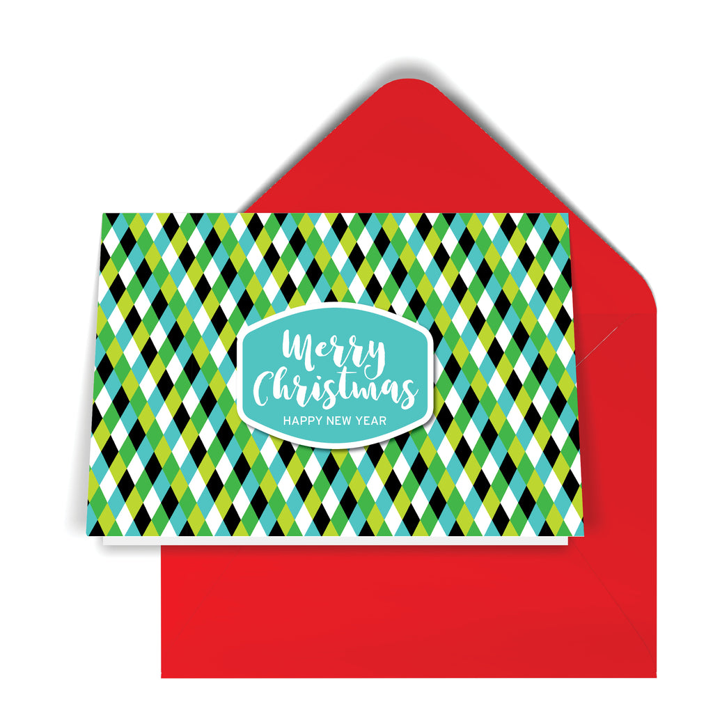 GeoChristmas Harlequin Holiday Card (8 Message Options)