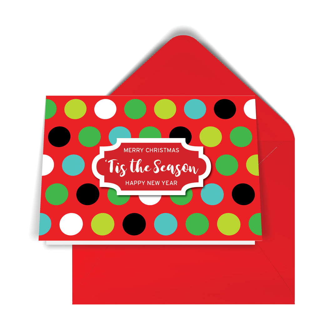 GeoChristmas Red Dots Holiday Card (8 Message Options)