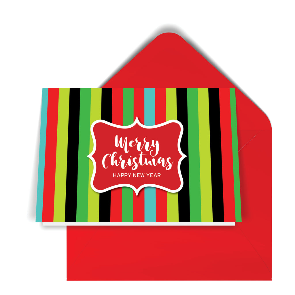 GeoChristmas Striped Holiday Card (8 Message Options)