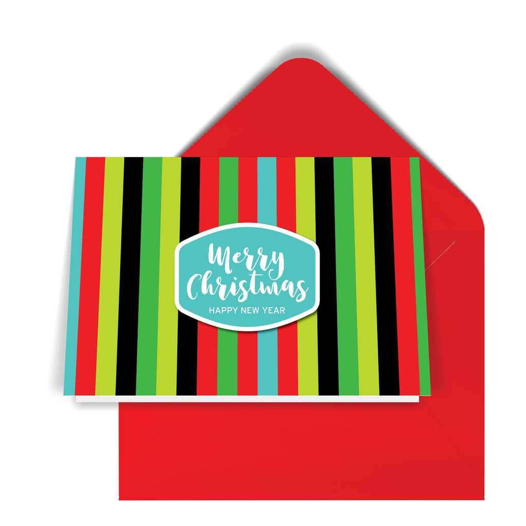 GeoChristmas Striped Holiday Card (8 Message Options)