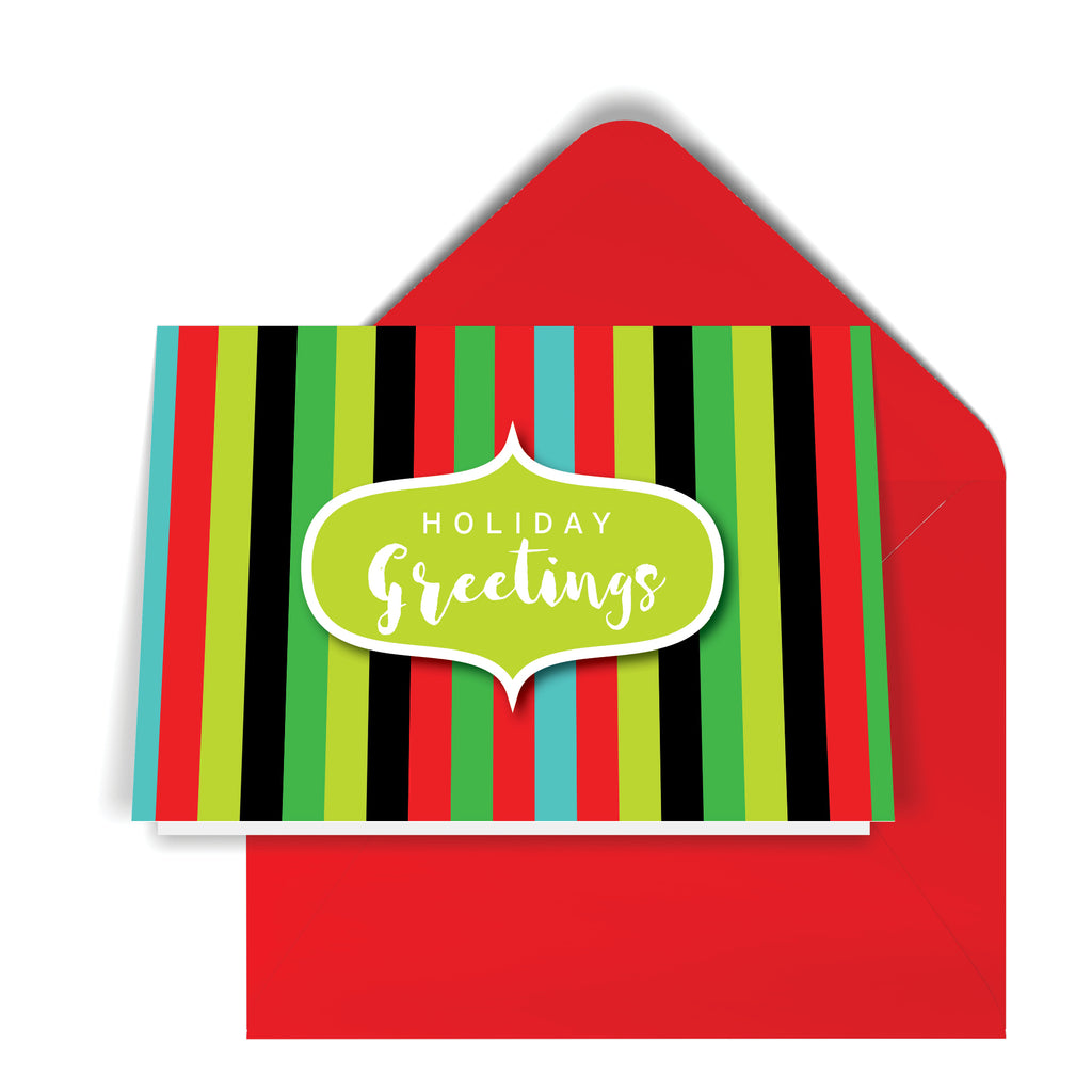 GeoChristmas Striped Holiday Card (8 Message Options)