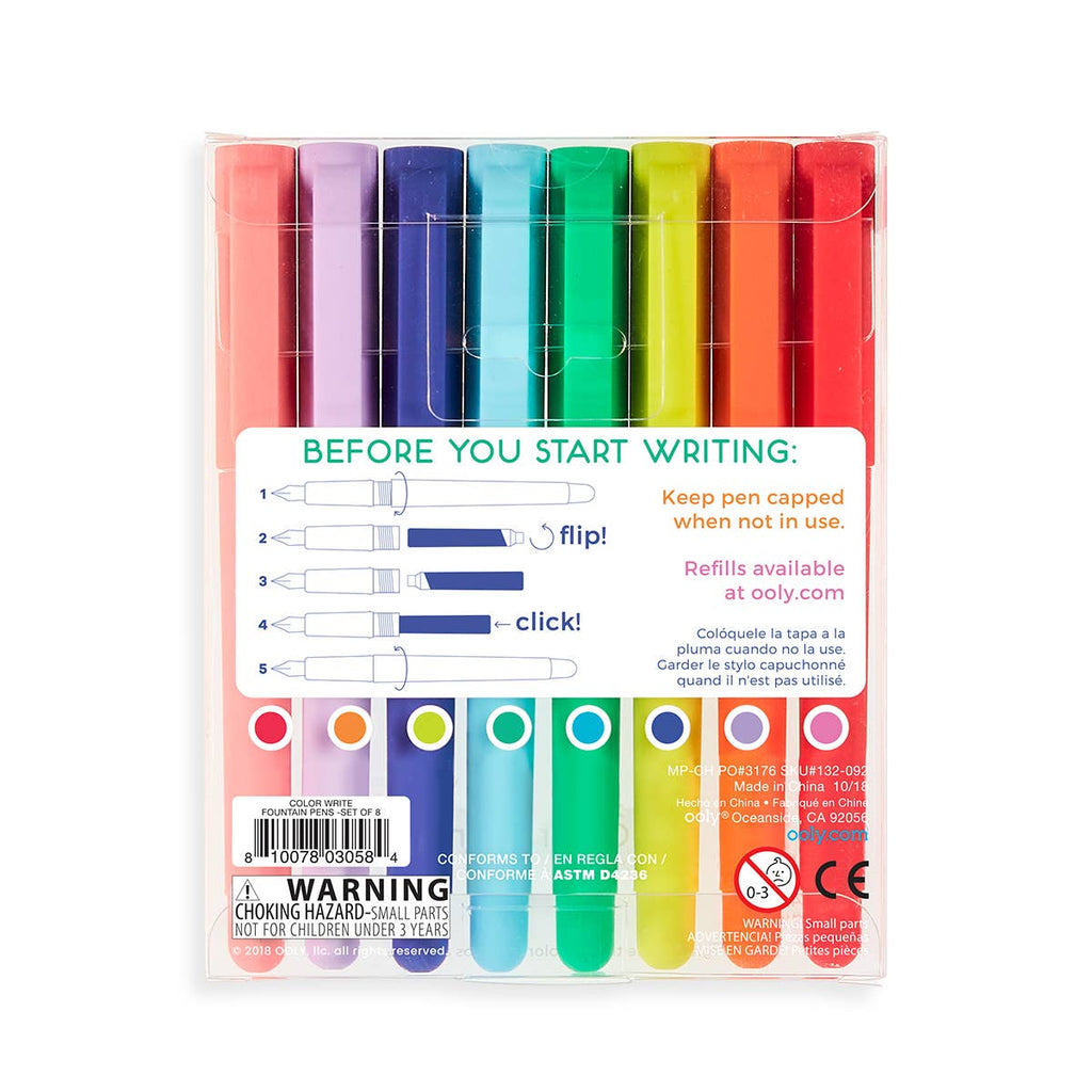 Color Write Fountain Pens - Set of 8
