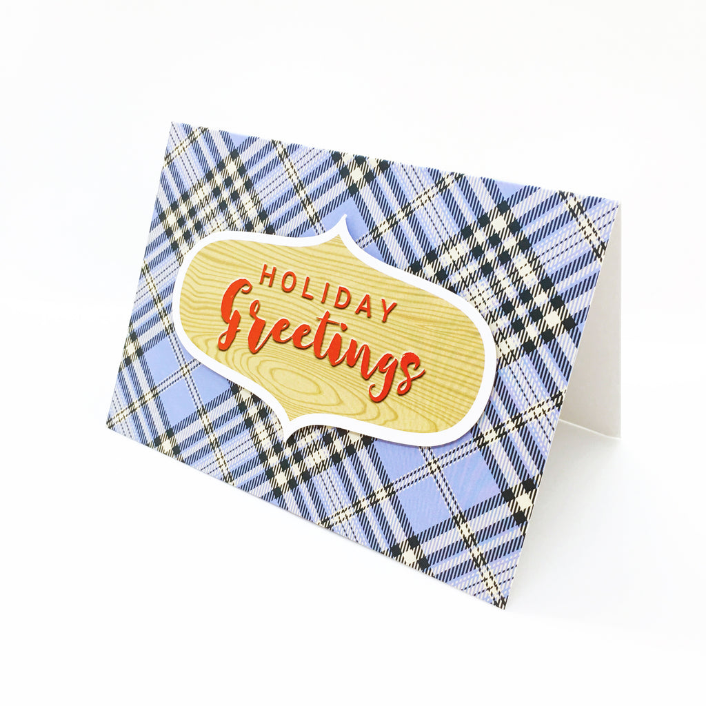 "Holiday Greetings" Blue Scotch Plaid Greeting Card