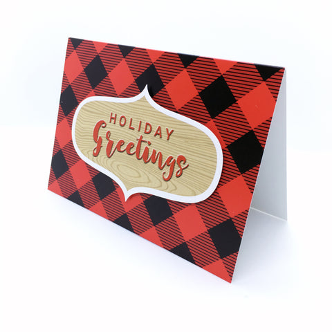 "Holiday Greetings" Buffalo Plaid Greeting Card