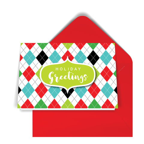 GeoChristmas Argyle Holiday Card (8 Message Options)