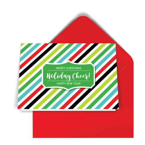 GeoChristmas Diagonal Stripes Holiday Card (8 Message Options)