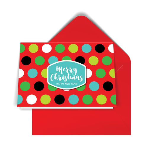 GeoChristmas Red Dots Holiday Card (8 Message Options)