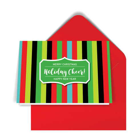 GeoChristmas Striped Holiday Card (8 Message Options)