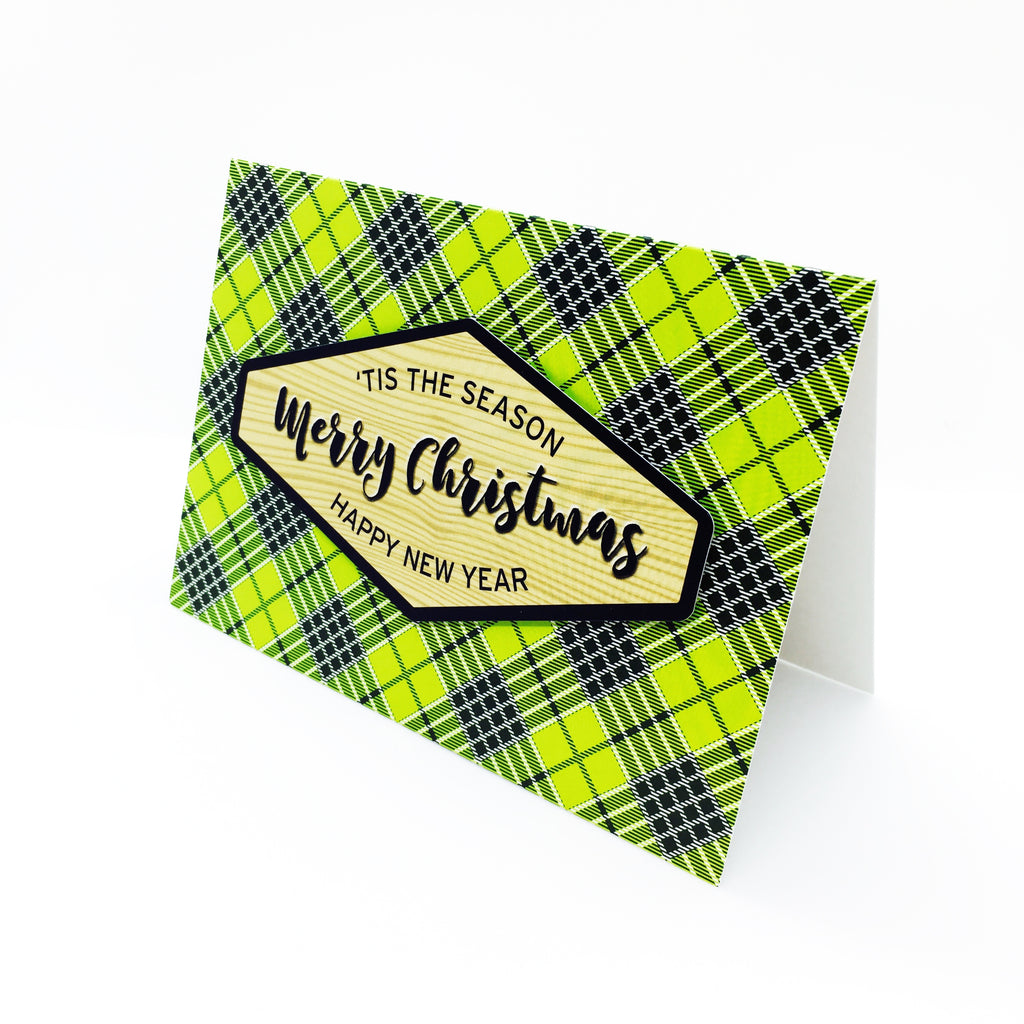 "Merry Christmas" Green Tartan Greeting Card