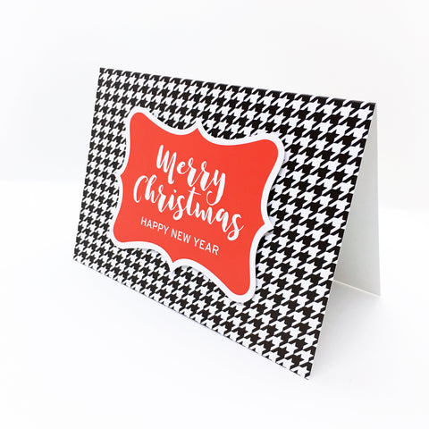 "Merry Christmas, Happy New Year" (Red) Houndstooth Greeting Card