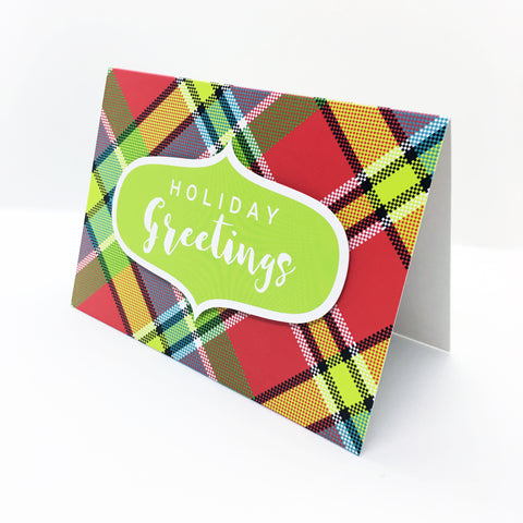 "Holiday Greetings" (Green) Madras Greeting Card