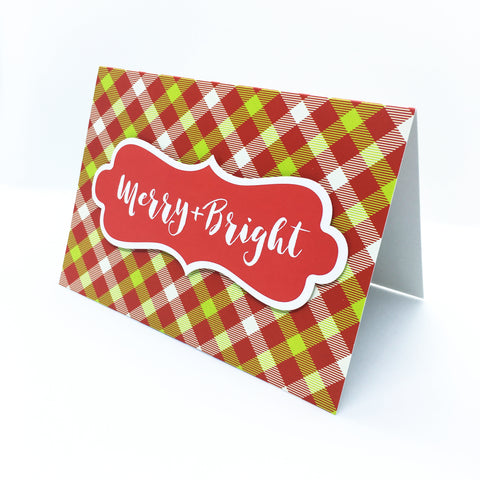 "Merry & Bright" Merry Gingham Plaid Greeting Card