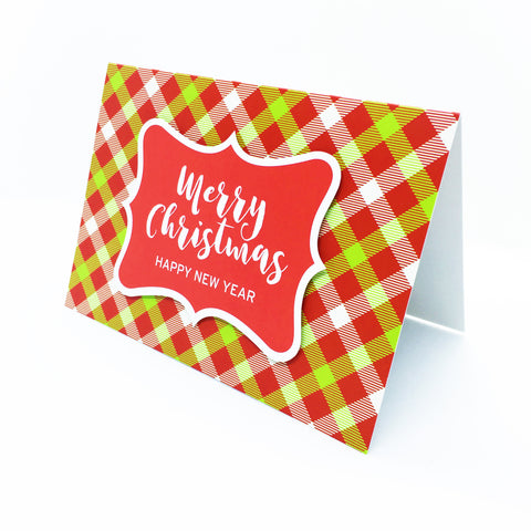 "Merry Christmas,Happy New Year" (Red) Merry Gingham Plaid Greeting Card