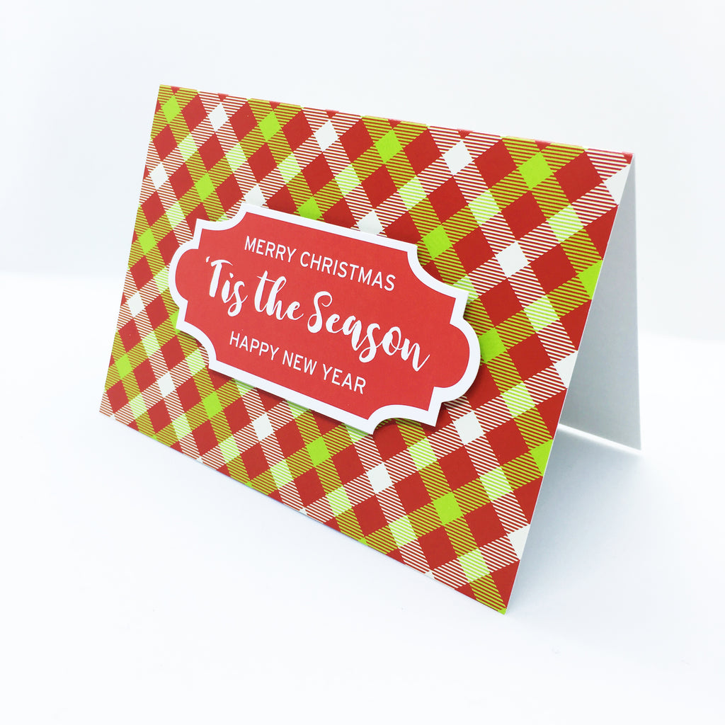 "'Tis The Season" Merry Gingham Plaid Greeting Card