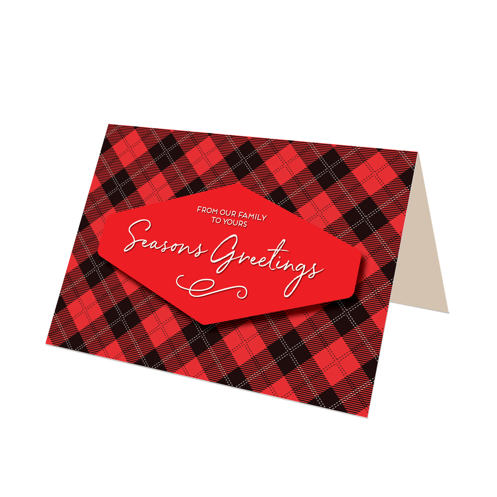 "Season's Greetings" Red Tartan Check Plaid Greeting Card