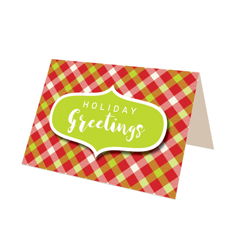 "Season's Greetings" (Green) Merry Gingham Plaid Greeting Card